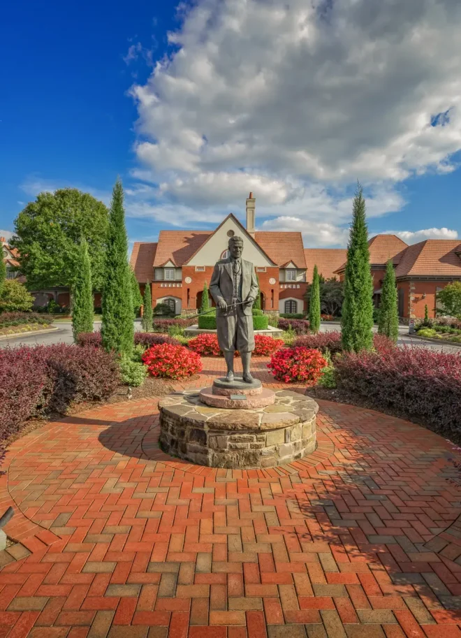 Front entryway of Atlanta Athletic Club showcasing AV-integrated access control for member experience