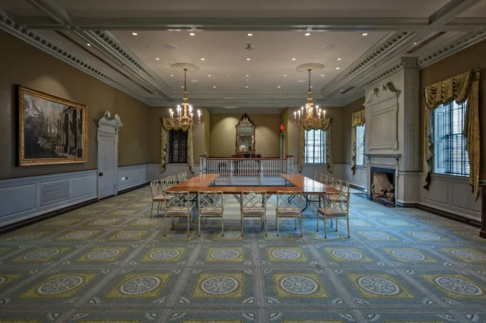 Elegant private club ballroom at Piedmont Driving Club with integrated AV infrastructure by Macrotek Services