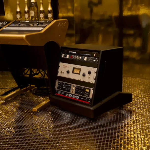 Custom rack-mounted amplifier system installed in Sovereign’s media studio