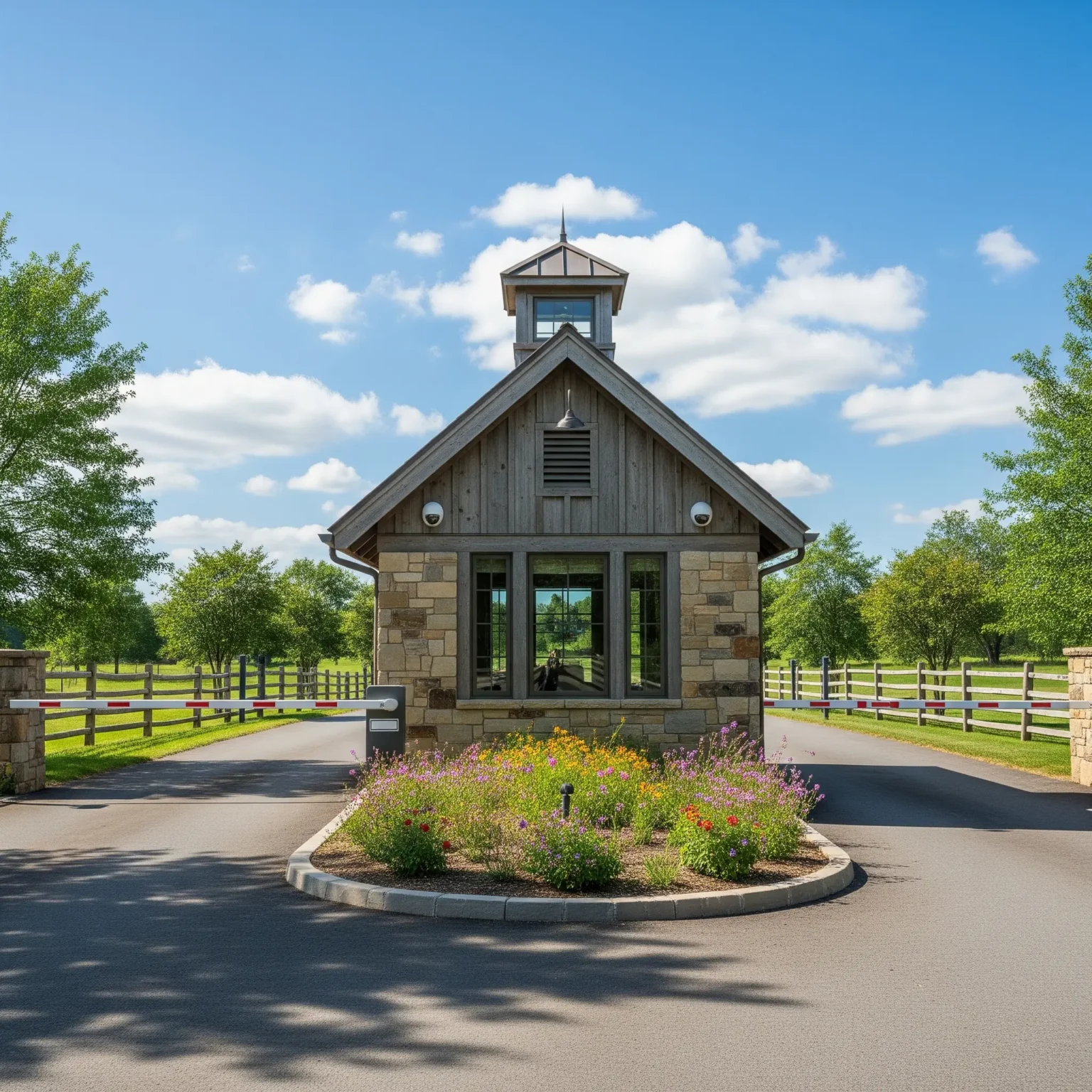 Private golf club guard gate designed for seamless surveillance and member-friendly vehicle access