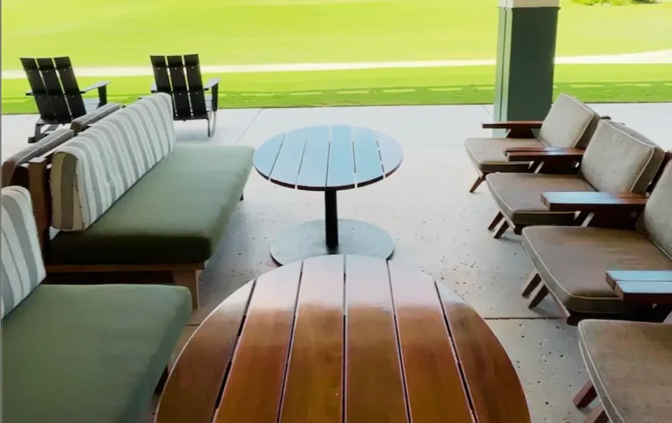 AV-enhanced clubhouse patio overlooking The Lit 9 course